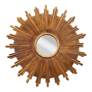 48" MCM Style Gilt Wood Starburst Mirror by Carol Canner for Carvers Guild For Sale