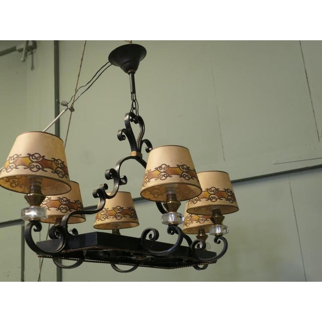 Large French Wrought Iron Country Chandelier, 1960 For Sale - Image 6 of 7