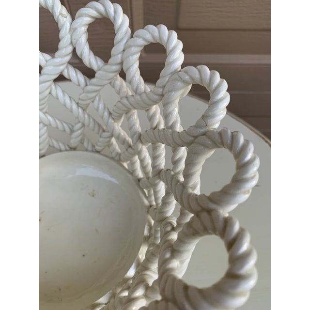 French Country Trompe l'Oeil Porcelain Rope Basket Cachepot For Sale - Image 9 of 10