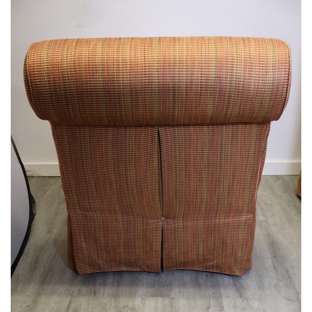 Textile Pair of Drexel Heritage Oversized Slipper Lounge Chairs in Rust & Olive Stripe, 2006 For Sale - Image 7 of 12
