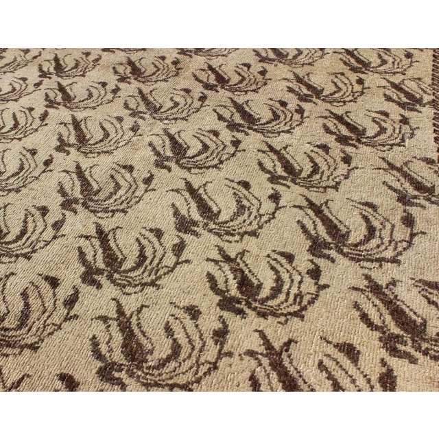 Mid 20th Century Vintage Turkish Oushak Rug With Repeating Botanical Motif in Taupe, Dark Brown For Sale - Image 5 of 7