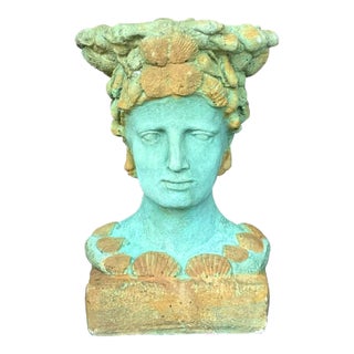 Vintage Painted Cast Concrete Bust Planter For Sale