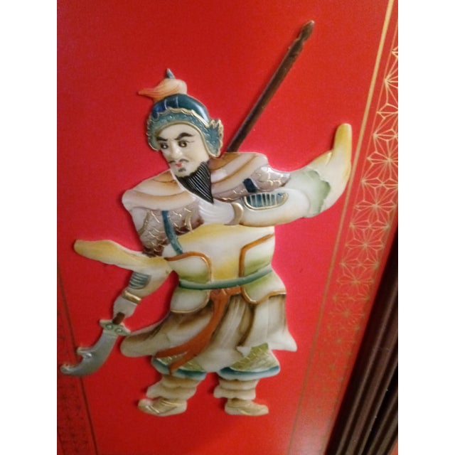 Wood Vintage Chinese Chinoiserie Red Semi Precious Stone Emperor Decorative Wall Panels- Set of 4 For Sale - Image 7 of 12