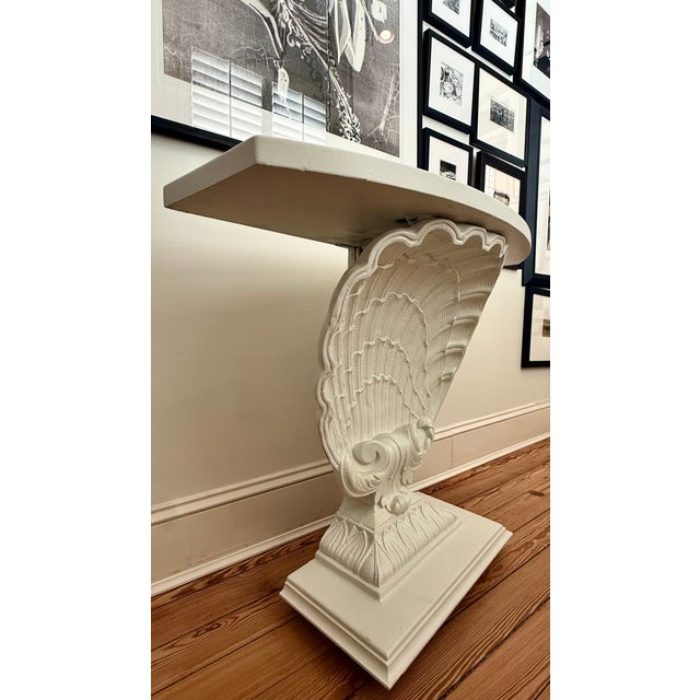 1940s White Shell Form Hollywood Regency Console Table For Sale - Image 11 of 13