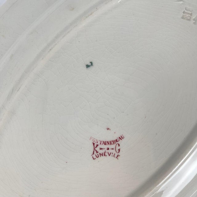 Cream Oval Pink Earthenware Fontainebleau Serving Platter from KG Lunéville, 19th Century For Sale - Image 8 of 11