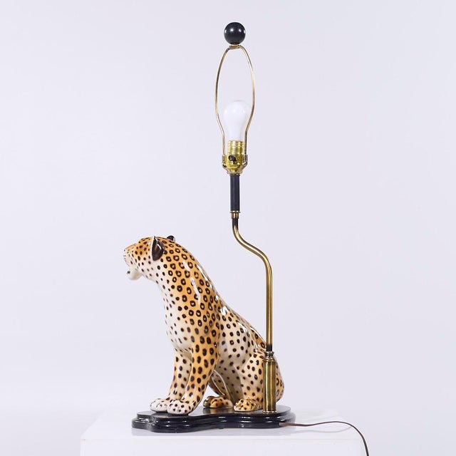 Mid Century Italian Ceramic Leopard Lamp For Sale - Image 4 of 10