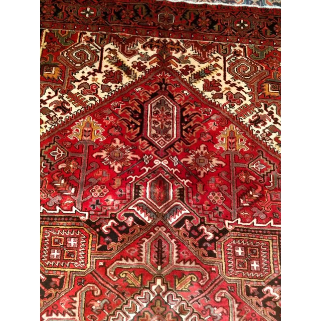 Persian Vintage Persian Heriz Rug, Hand-Knotted Wool, Geometric Medallion Pattern, Red & Navy, 8x10 For Sale - Image 3 of 10