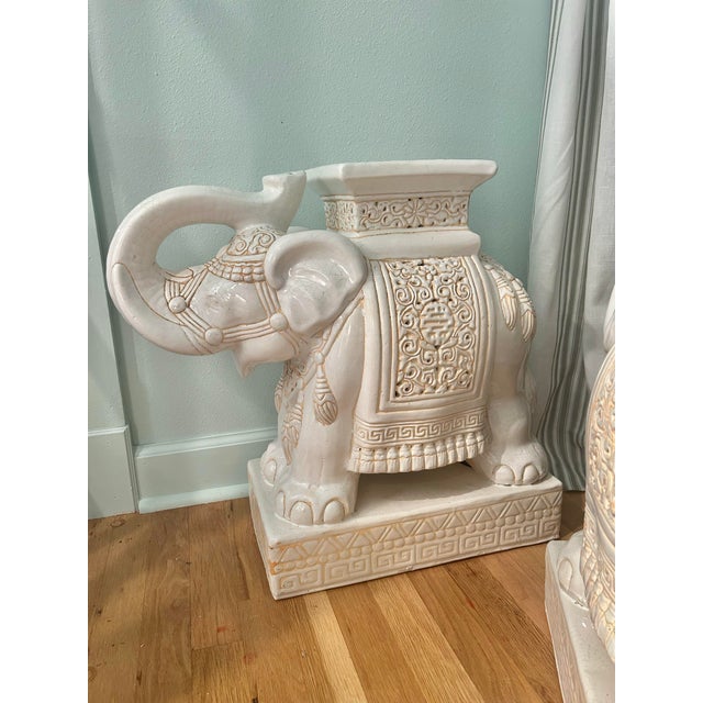 1960’s White Chinoiserie Elephant Garden Stools Large 21.5' - A Pair For Sale - Image 4 of 12