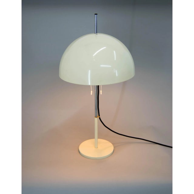 White table lamp with adjustable height. Two separate switches Rewired: 2x40W, E25-E27 bulbs US plug adapter included....