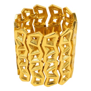 Claude Montana Paris Massive Gilded and Carved Bangle Bracelet For Sale
