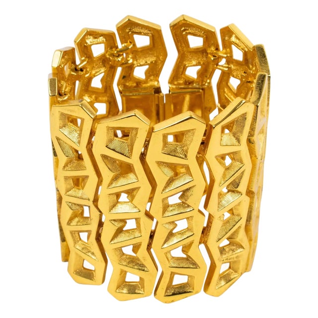 Claude Montana Paris Massive Gilded and Carved Bangle Bracelet For Sale