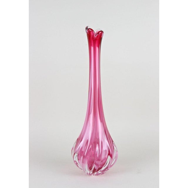 Pink Long Neck Murano Glass Vase, Italy, 1970s For Sale - Image 13 of 18