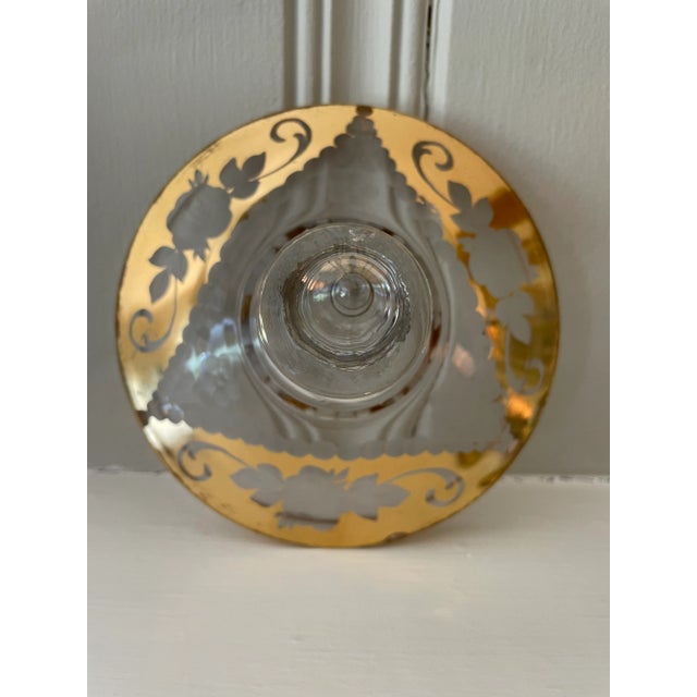 Vintage "Paden City Glass" Large Etched Roses Gold Glass Compote With Lid For Sale In Louisville - Image 6 of 13