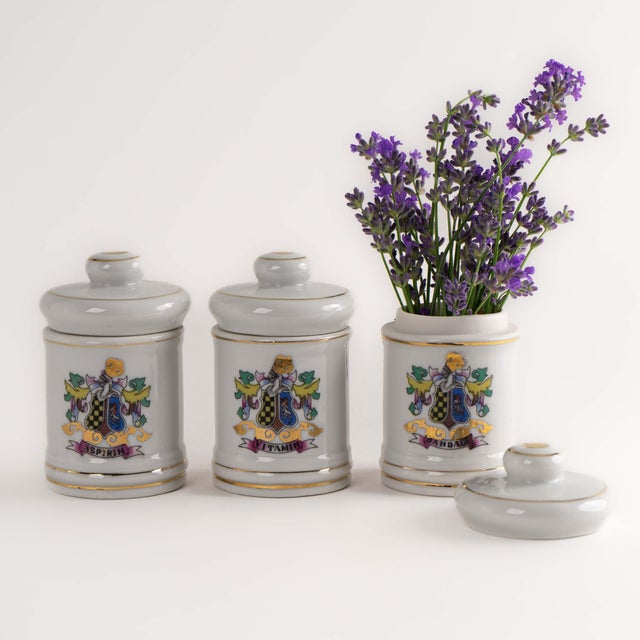 Victorian Vintage Japanese Ceramic Apothecary Jar Set For Sale - Image 3 of 12