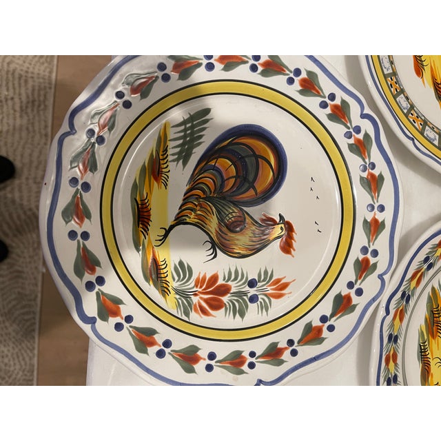 French Country 1990s Henriot Quimper Ceramic Plates With French Artisan Pottery Markings - Set of 8 For Sale - Image 3 of 12