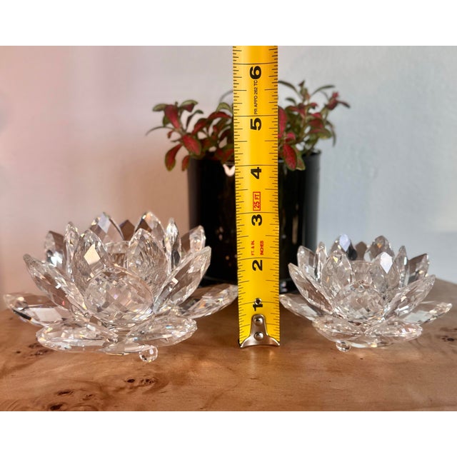 Swarovski Crystal Water Lily Lotus Flower Candle Holders (Set of 2, One Large, One Small) For Sale - Image 10 of 11