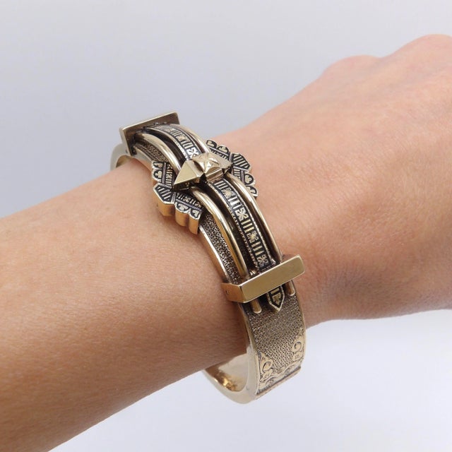 Gold 10K Rose Gold Victorian Architectural Revival Taille D’Epargne Bracelet For Sale - Image 8 of 8