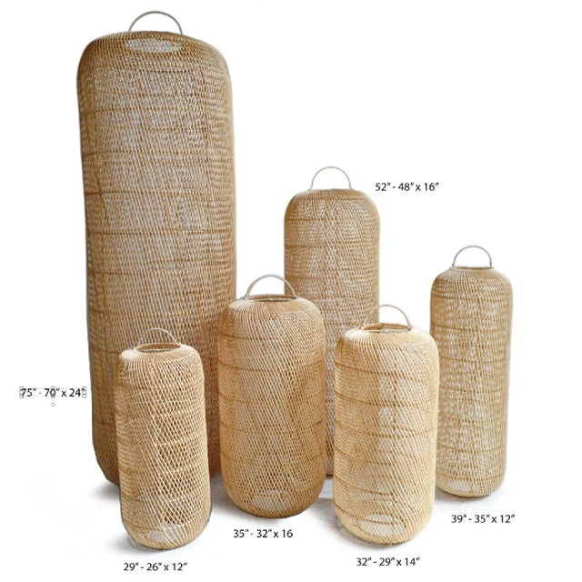 Modern Coastal Raw Wicker Cylinder Pendant Light Large For Sale In Los Angeles - Image 6 of 9