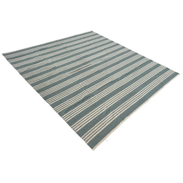 Not Yet Made - Made To Order Handmade Woolen Flat Weave Rug, Blueish Grey and White Striped Wool Rug - 8'x10' For Sale - Image 5 of 13