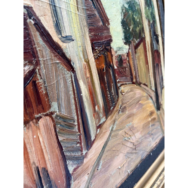 Wood Antique Original European Street Scene Painting For Sale - Image 7 of 11