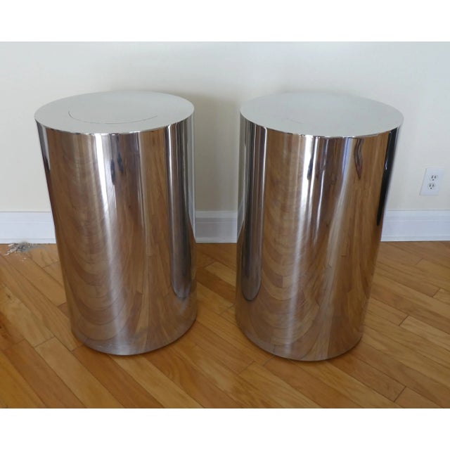 1970's Pace Style Polished Stainless Steel Pedestals - a Pair For Sale - Image 11 of 11