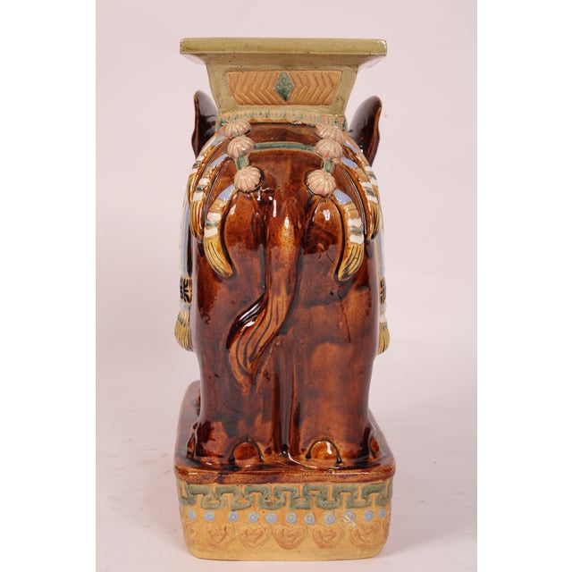 Pair of Polychrome Decorated Stoneware Elephant Form Garden Seats /Tables For Sale In Los Angeles - Image 6 of 11