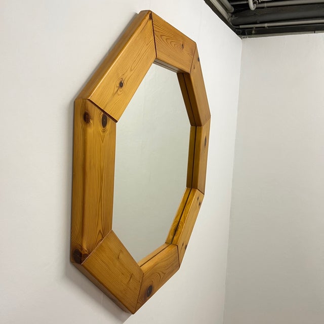 Large Scandinavian Style Octagonal Mirror in Pine, 1980s For Sale - Image 3 of 17