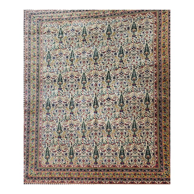 Early 20th Century Indian Agra Rug, Handwoven “Tree of Life” Pattern, 9' x 12' For Sale