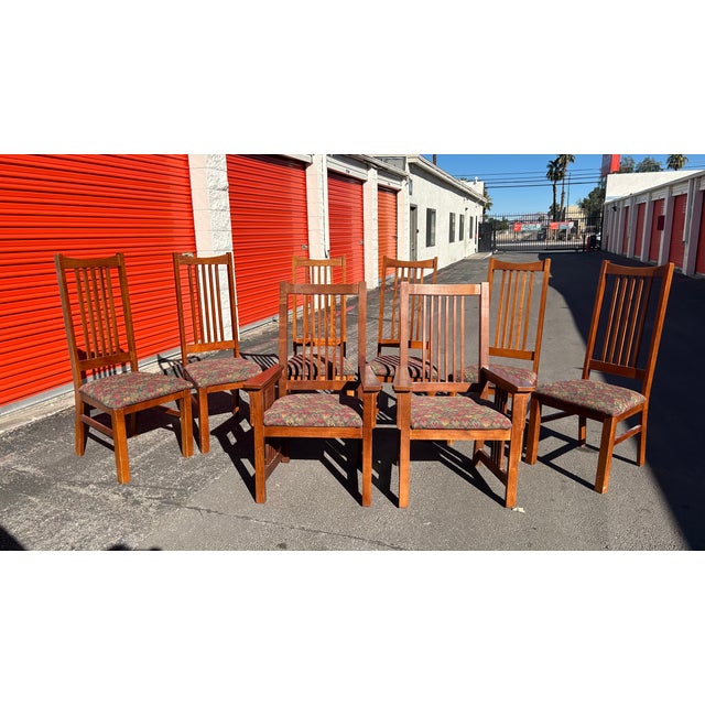 Arts & Crafts Late 20th Century Bassett Furniture Mission Style Arts & Craft Oak Dining Chairs For Sale - Image 3 of 18