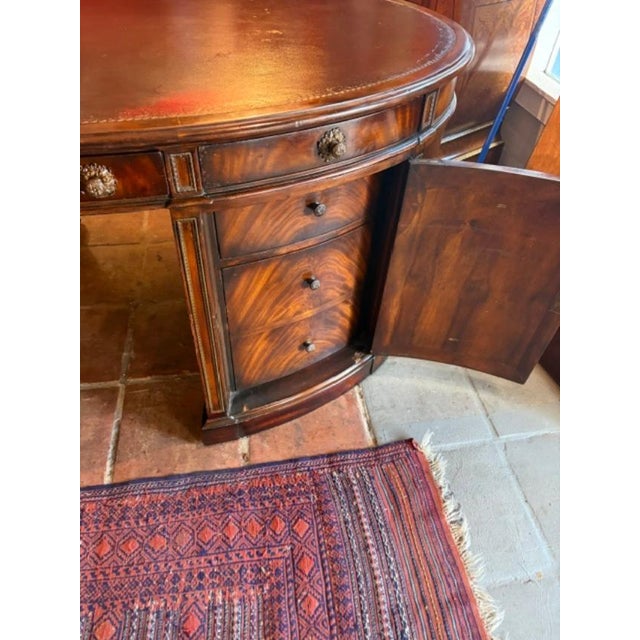 1970s Large Carved Mahogany Antique Style Leather Top Partners Desk For Sale - Image 11 of 15