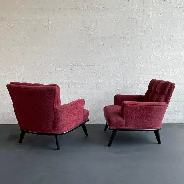 Wood 1940s Hollywood Regency Upholstered Walnut Lounge Armchairs- Set of 2 For Sale - Image 7 of 12