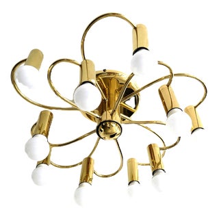 Mid-Century Brass 10-Light Chandelier from Honsel Leuchten, Germany, 1970s For Sale