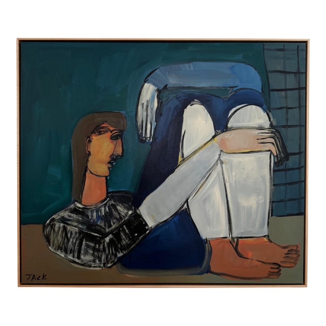 "Black Sweater Woman", Original Painting by Rebecca Jack (Framed) For Sale