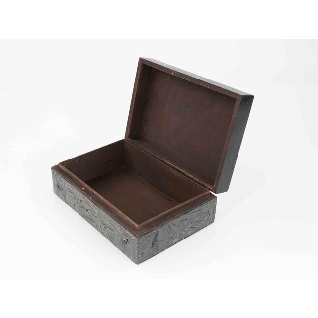 Decorated Wooden and Pewter Casket with Floral Relief, Early 20th Century For Sale - Image 3 of 6