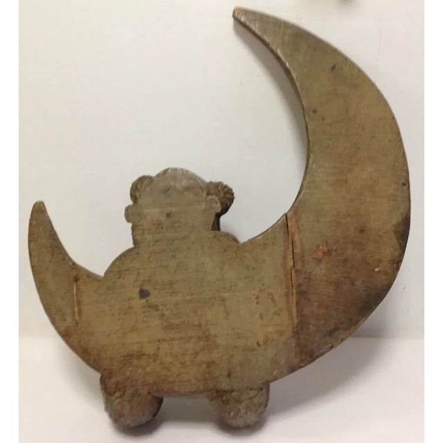 Santa Bear in Moon Hand Carved Wood For Sale - Image 4 of 9