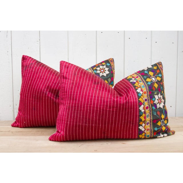 Set of Two Antique Mashru Tribal Lumbar Pillows For Sale - Image 10 of 10