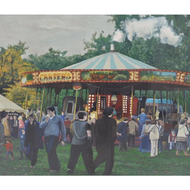 Carter's Steam Engine Merry Go-Round Painting by B. Smith Original oil on paper by B. Smith. A family day at the park with...