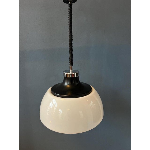 Glass Mid-Century Space Age Pendant Lamp with White Acrylic Shade from Massive For Sale - Image 7 of 11