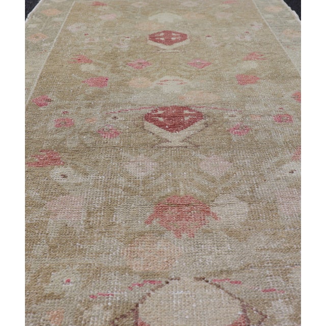 Sand Vintage Turkish Oushak in Colorful Floral Designs Set on Sand-Green Field 2'8" X 4'9" For Sale - Image 8 of 10
