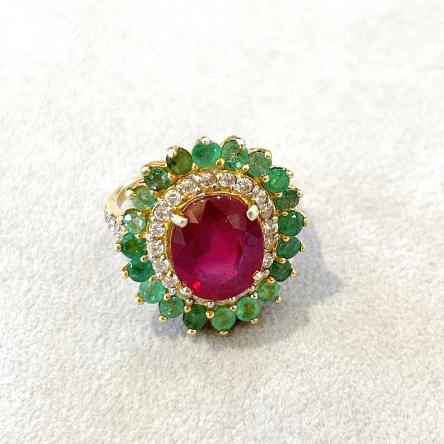 Red Bochic “Orient” Vintage Emerald, Ruby & Diamond Ring Set In 18K Gold & Silver For Sale - Image 8 of 12
