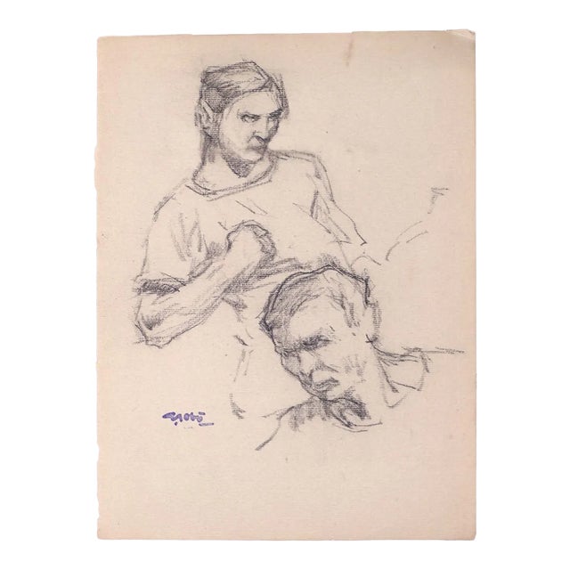 Georges Gobo, Male Bust and Male Head, Drawing, Early 20th Century For Sale