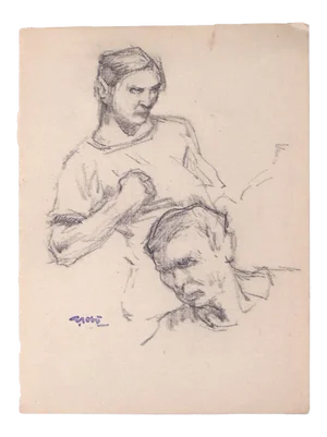 Georges Gobo, Male Bust and Male Head, Drawing, Early 20th Century