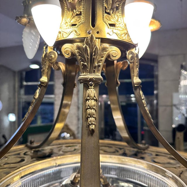Art Nouveau Ceiling Lamp in Gilt Bronze and Frosted Crystal, France, 1930s For Sale - Image 16 of 18