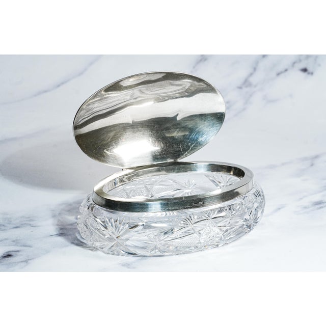 Metal Stunning Crystal Sterling Silver Antique Jewelry Dresser Vanity Box For Sale - Image 7 of 18