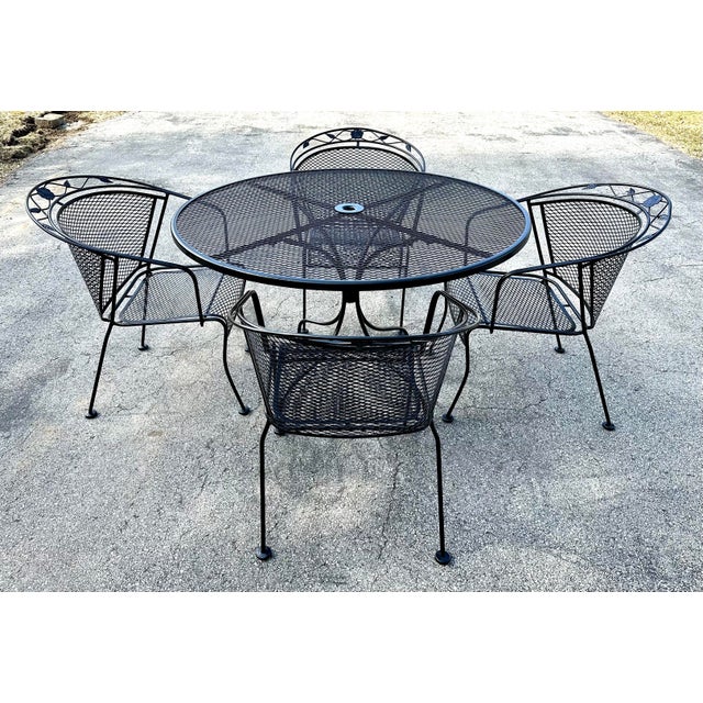 Late 20th Century Sam Blount Wrought Iron Patio Chairs & Dining Table
