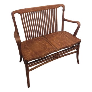 Early 20th Century Quartersawn Oak 2 Seater Bench For Sale
