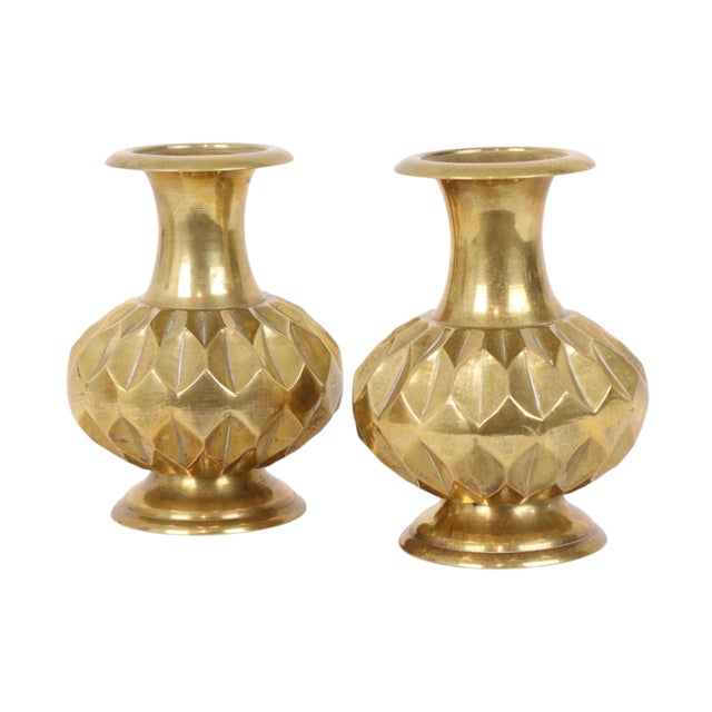 Gold Brass Vases with Geometric Design, Set of 2 For Sale - Image 8 of 14