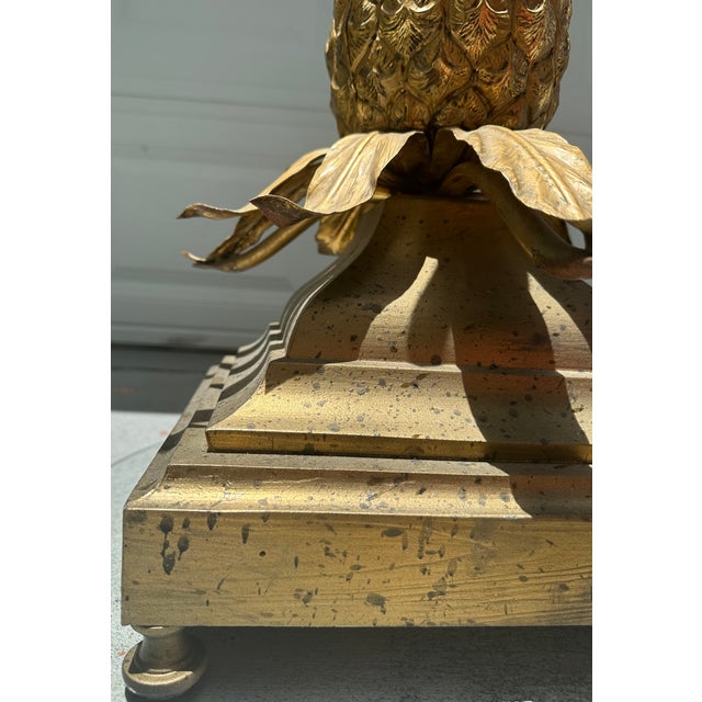 Pair of Mid-Century Italian Hollywood Regency Brass Pineapple Side Tables. For Sale - Image 4 of 15
