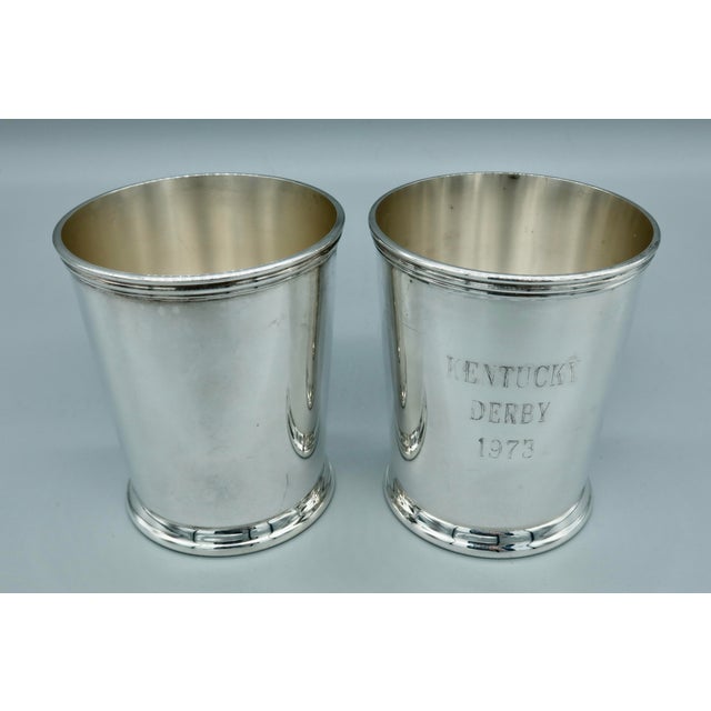 Traditional Pair of Vintage Silverplate Kentucky Derby Mint Julep Cups, Circa 1973 For Sale - Image 3 of 7
