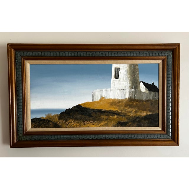Impressionist Vintage 1970’s Impressionist Painting of a Lighthouse on the Coast For Sale - Image 3 of 8
